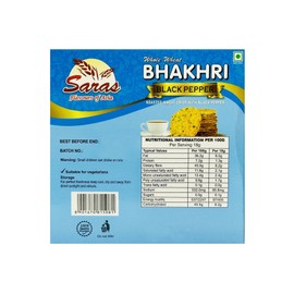 Saras Bhakhri Black Pepper - 180G (Pack of 5) | Roasted Wheat Crisp Infused with Bold Black Pepper Flavor