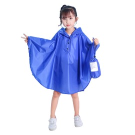 Spmor Kids Rain Poncho Hooded Jacket Rain Coat Blue L