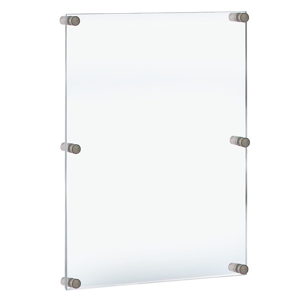 Azar Displays,105536, Floating Acrylic Wall Frame with Silver Hardware Stand Off Caps, Clear Hanging Photo Frame Display Mount with Frameless Border, Glass-Like Frame for Large Prints, 24" x 36"