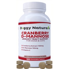 Cranberry D-Mannose for Dogs and Cats Urinary Tract Infection Support Prevents and Eliminates UTI, Bladder Infection Kidney Support, Antioxidant (Single Strength Tablet, 150 Count)