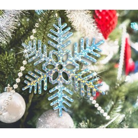 12pcs Large Iridescent Snowflakes Christmas Ornaments-12 Big Plastic Glitter Hanging Snow Flakes for Christmas Tree Decorations Winter Indoor Outdoor Window Home Decor Giant Craft Snowflakes