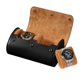 BAIGIO Portable Watch Box Watch Roll with Watch Cushion, Travel Watch Box Case, PU Leather Watch Storage Travel Watch Box Watch Case 2 Compartments Watches Storage Box Watch Case for Men and Women,