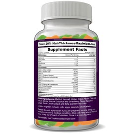 Hair Thickness Maximizer Sugar Free Hair Gummy Bear Vitamins with Biotin 5000 mcg. Vegan, Gluten Free, Chewy Natural Hair Vitamin Gummies for Men and Women. Great for Hair Growth, Skin and Nails