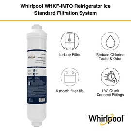 Whirlpool Inline Water Filter WHKF-IMTO, 1/4" Quick Connect Fits Refrigerator, Ice Maker, NSF/ANSI 42 Certified Reduces Chlorine Taste & Odor for Drinking Water and Filtered Ice, 6 Month Filter Life