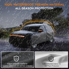 Heavy-Duty Waterproof SUV Car Cover: 6-Layer Protection from Rain, Snow, UV & Dust - Universal Fit with Zipper Door, Windproof Straps & Reflective Strips for Outdoor, Garage & Winter Use (Up to 201")