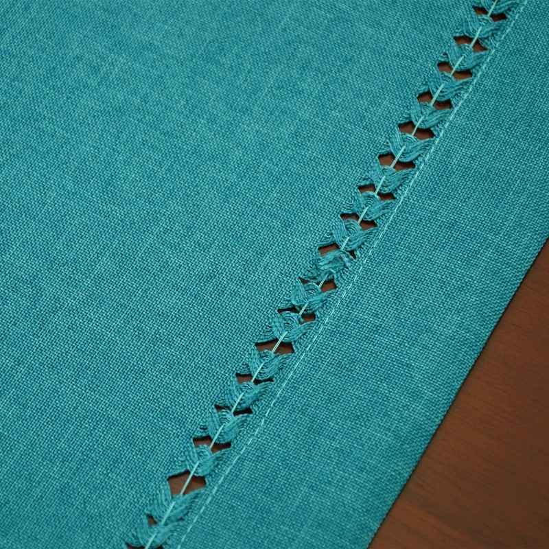 Grelucgo Handmade Hemstitch Teal Table Runner Dresser Scarf, Rectangular 14