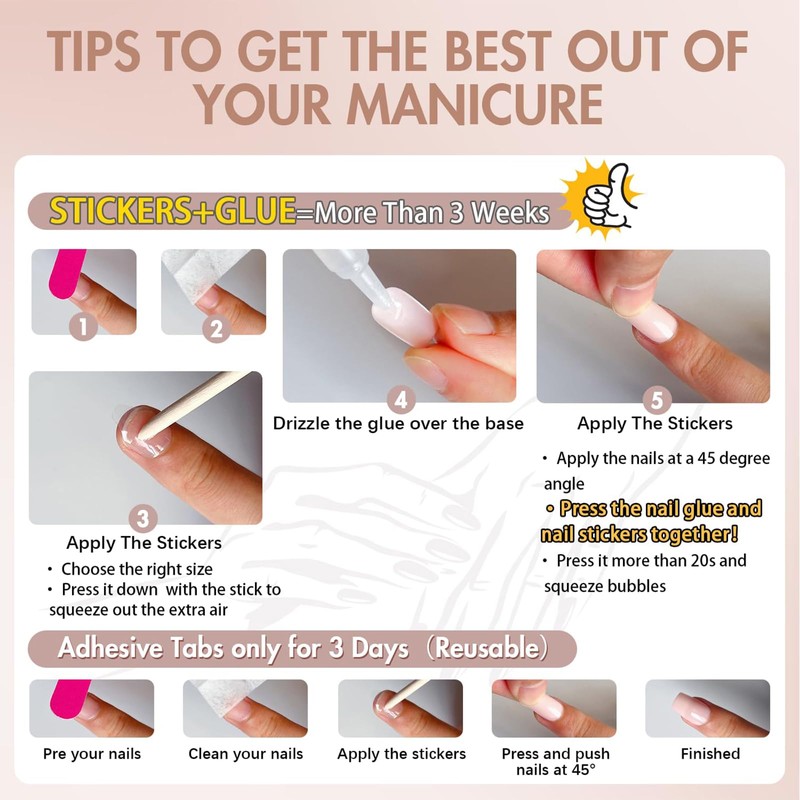 TELAIN 24 pcs. Extra Short Press-on Nails, Square, Nude Ombre