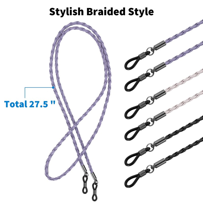 BILIONE Eyeglass Strap, 6 Pcs 2 Styles Premium Leather Glasses