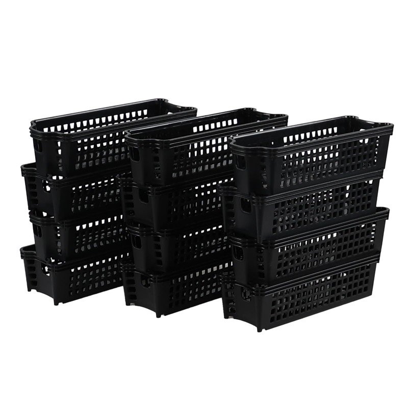 Morcte 12 Pack Narrow Plastic Storage Basket, Stacking Slim Baskets,