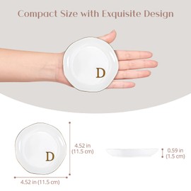 Lolalet Ceramic Jewelry Tray, 4.52"" Initials Ring Dish Decorative Trinket Dish for Rings Earrings Necklaces Small Jewelry, Aesthetic Decor for Engagement Wedding Birthday Gifts -D, White