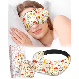 Miss Adola Cute Silk Weighted Eye Mask - Sleep Mask for Women Wife Mom Eye Mask for Sleeping Heat and Cold Lavender Mulberry Silk Eye Mask for Dry Eyes Ajustable with Drawstring Bag, Plant