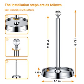 KASUNTO Crystal Ball Paper Towel Holder - Steel Stand for Countertops & Tables, Fits Standard & Jumbo Rolls, Polished Chrome
