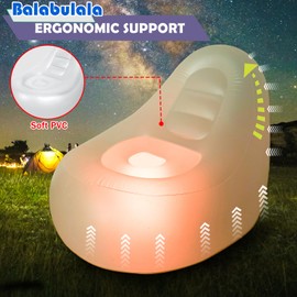 Balabulala Inflatable LED Chair for Adults Kids,Illuminated Blow Up Lounger Chair with Ottoman,Swimming Pool Air Chair with Ottoman for Adults,Inflatable Game Sofa for Picnics Hiking(Without Pump)
