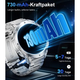 LIGE Military Smartwatch Men's with 560 mAh / 1.62 Inch HD Large AMOLED Touchscreen / LED Light, Fitness Watch with 110+ Sports Modes, Heart/Sleep Tracking, 2 Bracelets, EF14-C-EU-LMD-L