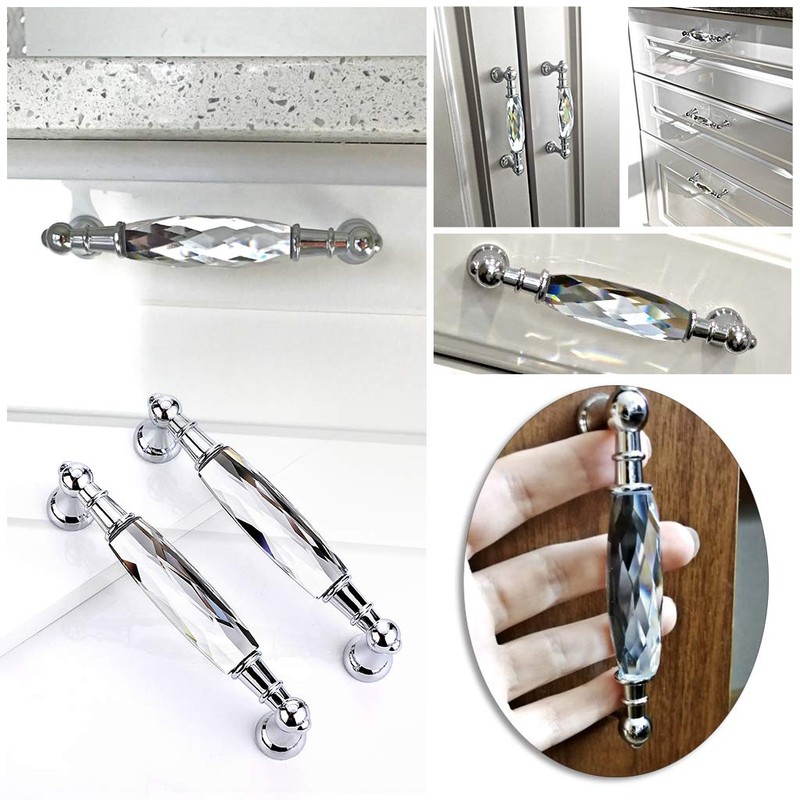 IGNPION 2pcs Crystal Drawer Handles Drawer Wardrobe Kitchen Door Knob