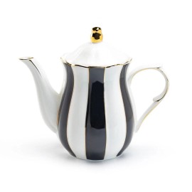 Grace Teaware Black and White Scallop Fine Porcelain Teapot with Gold Trim
