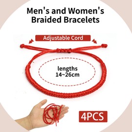 Kasoud Red String Bracelet, 4PCS Buddhist Bracelet, Red Thread Bracelet, Chinese Lucky Red String Bracelet, Adjustable Woven Rope Good Luck String Bracelet, Handmade Buddhist Braided Bracelet