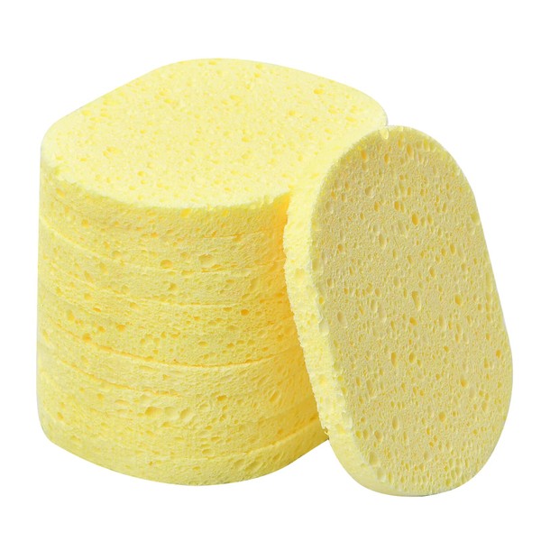Pack of 10 Cleansing Sponge Face, Natural Cosmetic Sponges Cellulose Face Sponges, 10.5 x 8 cm Makeup Remover Sponge, Face Wash Sponges for Spa Exfoliating Mask Make-Up Removal (Yellow)