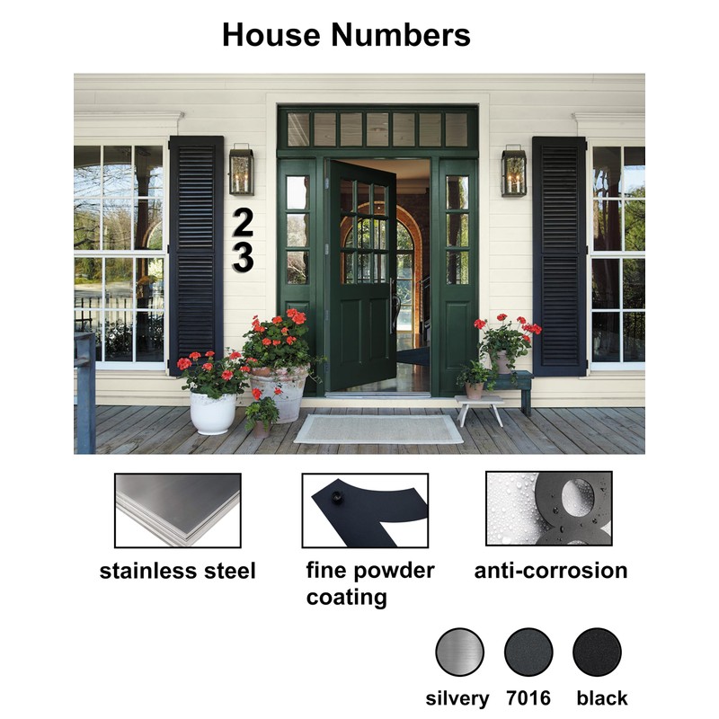 nanlyiau 6in/153mm Modern Anthracite Grey House Number Plaque Stainless Steel