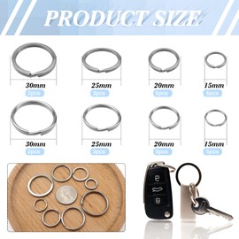 Toaob 30pcs Stainless Steel Flat Key Rings 15mm 20mm 25mm 30mm Double Buckle Fastening Silver Round for Jewelry Car Accessories DIY Crafts
