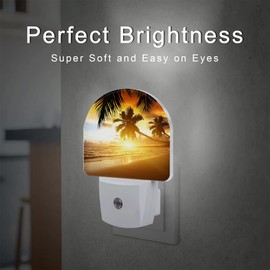 sndheke Tropical Ocean Beach Night Light, Palm Trees at Sunset Dusk to Dawn Night Light Plug in,0.5w Energy Saving Sleep Friendly Night Light for Kids Boys Girls Home Decor