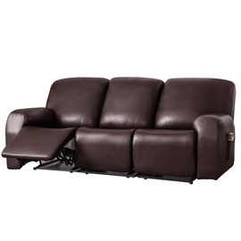vctops 8 Pieces Waterproof Faux PU Leather Recliner Sofa Covers Stretch Soft 3 Seats Couch Cover Anti-Slip Sofa Slipcover Furniture Protector with Elastic Bottom for Kids Pet(Dark Coffee,3 Seat)