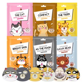 Gesichtsmasken Set, Tier Gesichtsmaske Frauen, Tuchmasken Gesicht, Face Mask für Ölkontrolle und Feuchtigkeitsversorgung, Geeignet für Alle Hauttypen, Hautpflege Frauen