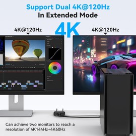 JCYMELE Dual 4K@120Hz Extended Displayport to 2 DP Adapter Display Port Splitter for Dual Monitors 1 in 2 Out Support MST & SST Mode for PC Laptop Computer Graphics Card