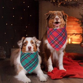 STMK 2 Pack Christmas Dog Bandanas, Multi Size Premium Cotton Fabric Dog Christmas Bandana for Medium Large Dogs Pets (Christmas Red and Green, Large)