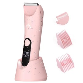 Bikini Trimmer for Women, Painless Pubic Hair Trimmer for Armpit Leg Arm Body Private Area,Rechargeable Womens Electric Razors Shaver LED Light Ceramic Blade IPX7 Waterproof Wet/Dry LCD Display,Pink