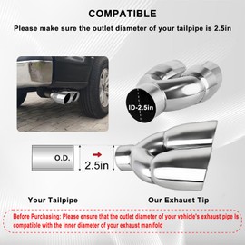 Mupera 2.5 Inch Inlet Dual Exhaust Tip, 3.5" Dual Outlet, 9.5" Long Weld-On Stainless Steel Dual Exhaust Tip for AII 2.5 Inch Outside Diameter Dual Exhaust Tips