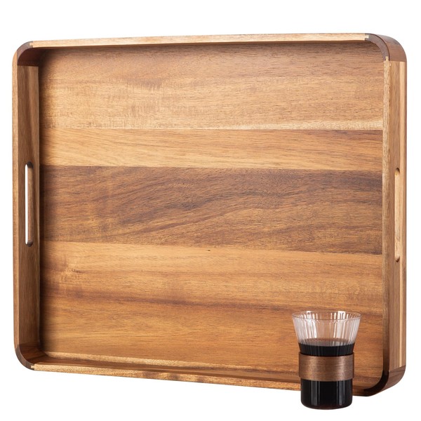 GinSent Wooden Serving Tray with Handles,Rustic Ottoman Tray for Kitchen