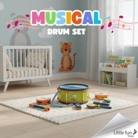 LITTLE FUN TIMES Toddler Musical Instruments Toys, Kids Drum Set, Percussion, Harmonica, Maraca, Flute, Tambourine, Birthday Gifts for 18 Months Olds Ages 2 3 4 5 Years Boys Girls Children, 9 Pcs