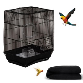 DECKALY Bird Cage Seed Catcher, Universal Bird Cage Cover, Soft Breathable Nylon Mesh Net, Birdcage Cover Skirt Seed Guard for Parrot Parakeet Macaw African Round Square Cages (Solid-Black)