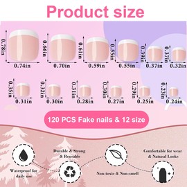 Pack of 120 False Toenails Kit, Press On Nails for Toes, Skin-Coloured Pressable Toenails, French Natural Artificial Toenails for Gluing, 12 Sizes, Full Cover Toe Nails Tips for Women
