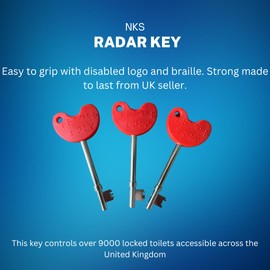 Pack of 3 NKS Radar Key for Disabled Toilets UK with Easy Grip for Disabled Access | Red Plastic Head with Braille, Steel Disabled Toilet Key – Unlocks 10000+ Secure Toilets Across The UK