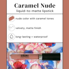 Aromi Matte Liquid Lipstick | Long Lasting, Waterproof, Sand Beige Lip Shade, Tan, Smudge + Transfer Proof, Gluten Free, Vegan Makeup (Caramel Nude)