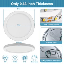NOVELUX ETL Listed 5 in Flush Mount Ceiling Light Dimmable, 5000K White LED Ceiling Light Ultra Thin Round for Bedroom, Bathroom,Kitchen, Hallway,Basement,Closet,10Pack