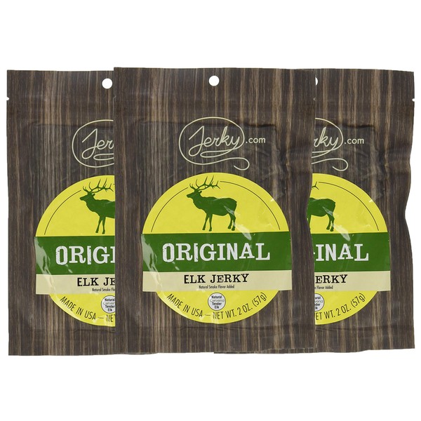 Jerky.com's Original Elk Jerky - 3 PACK - The Best Wild Game Elk Jerky on the Market - 100% Whole Muscle Elk - No Added Preservatives, No Added Nitrates and No Added MSG - 5.25 total oz.