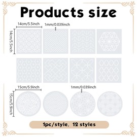 FREEBLOSS Pack of 12 15 x 15 cm Large Sashiko Stencils Made of Plastic, Drawing Line Template for Hand Quilting, Traditional Sashiko Pattern, PET Templates, Embroidery Stencils for Lovers of Hand