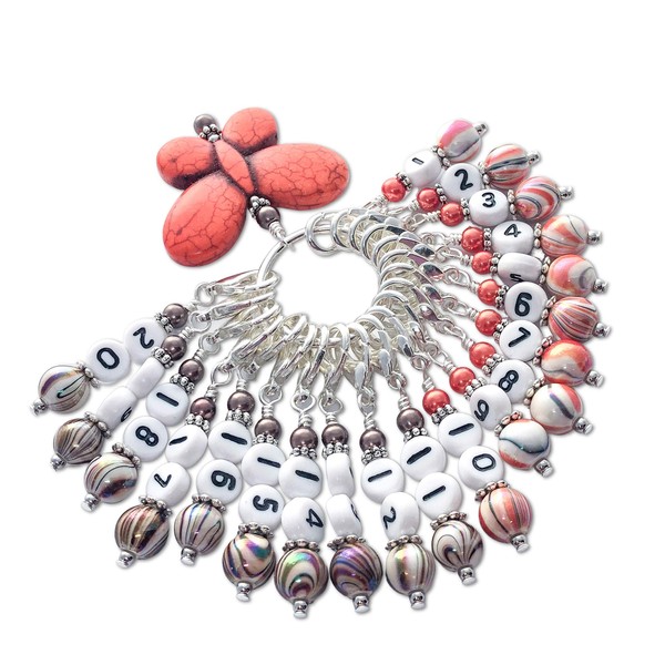 Number Stitch Marker Charms for Knitting with Stone Butterfly Holder