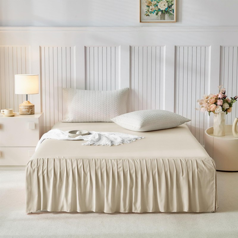 Uozzi Bedding Bed Skirt Queen Size Three Fabric Sides Elastic