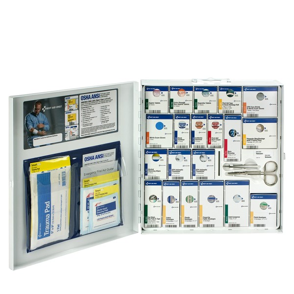 First Aid Only SmartCompliance 50 Person Metal First Aid Cabinet, ANSI A+ Compliant with Medications