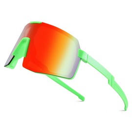 LIU·WEN Kids Sports Baseball Sunglasses Age 3-12 - Youth Cycling Shades for Boys Girls(Green/Red Mirror)