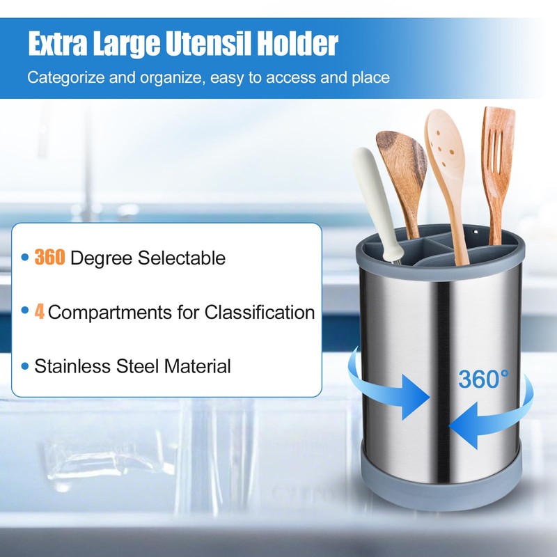 Kitchen Utensil Holder Caddy, Stainless Steel Kitchen Utensil Caddy With