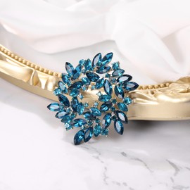 Clearine Marquise Austrian Crystal Rhinestone Elegant Flower Wreath Brooch for Women Topaz Blue Gold Tone, Crystal