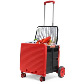 Cooler Bag Wheeled，Large Insulated Rolling Cooler Collapsible Leakproof Portable Hard Framed Ice Packs for Camping Picnic Beach Travel (Black Red, 5.7 inch Wheels)