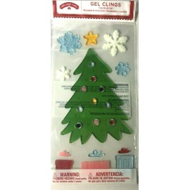 HOLIDAY TIME Christmas Tree Snowflakes Stars Presents Gel Clings