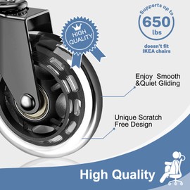 Huracan Office Chair Wheels, Set of 5, Replacement Rubber Chair Caster Wheels for Hardwood Floor, NOT Compatible for IKEA, Computer Desk Chair Wheels, Heavy Duty Office Chair Casters