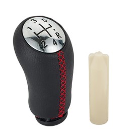 Juttzzei Renault Gear Knob 5 Gears with Adapter for Renault Clio 3 Clio 4 Megane 2 Scenic 2 Laguna 2 MK2 MK3 Kangoo Gear Lever Improved PU Leather Renault Clio Gear Knob Red Line